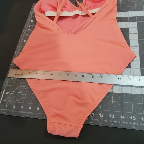 New Kona Sol Peach V-neck One Piece High Back Adjustable Straps Swimsuit Small - Picture 8 of 11
